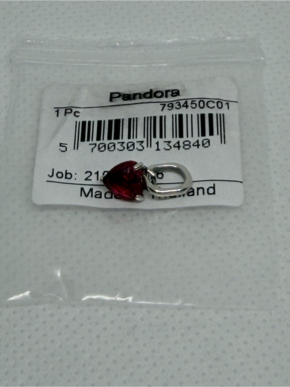 Pandora Silver Charm with Deep Red Heart Stone